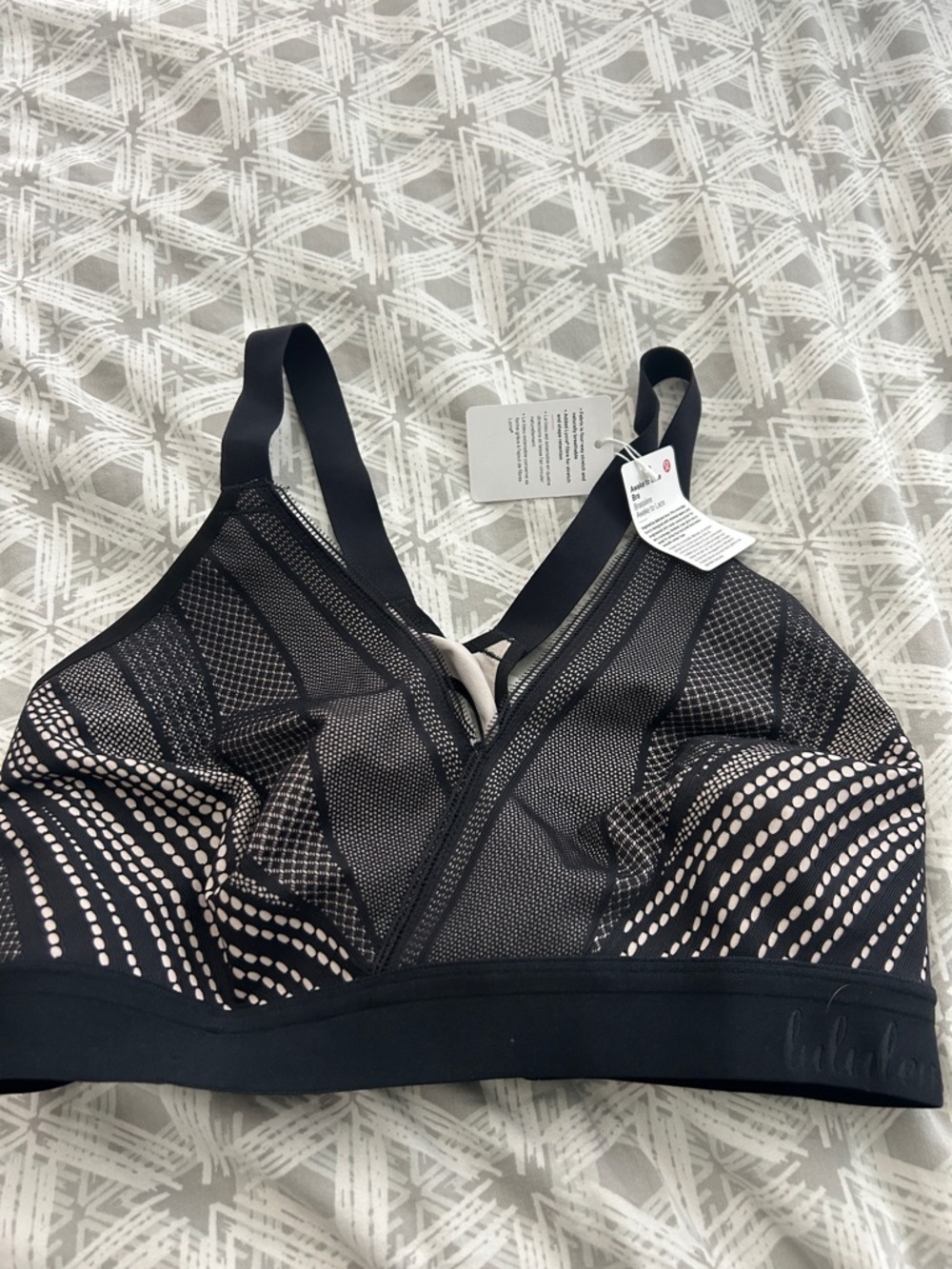 Lululemon Awake to Lace Black and Cream Mesh Sports Bra NWT